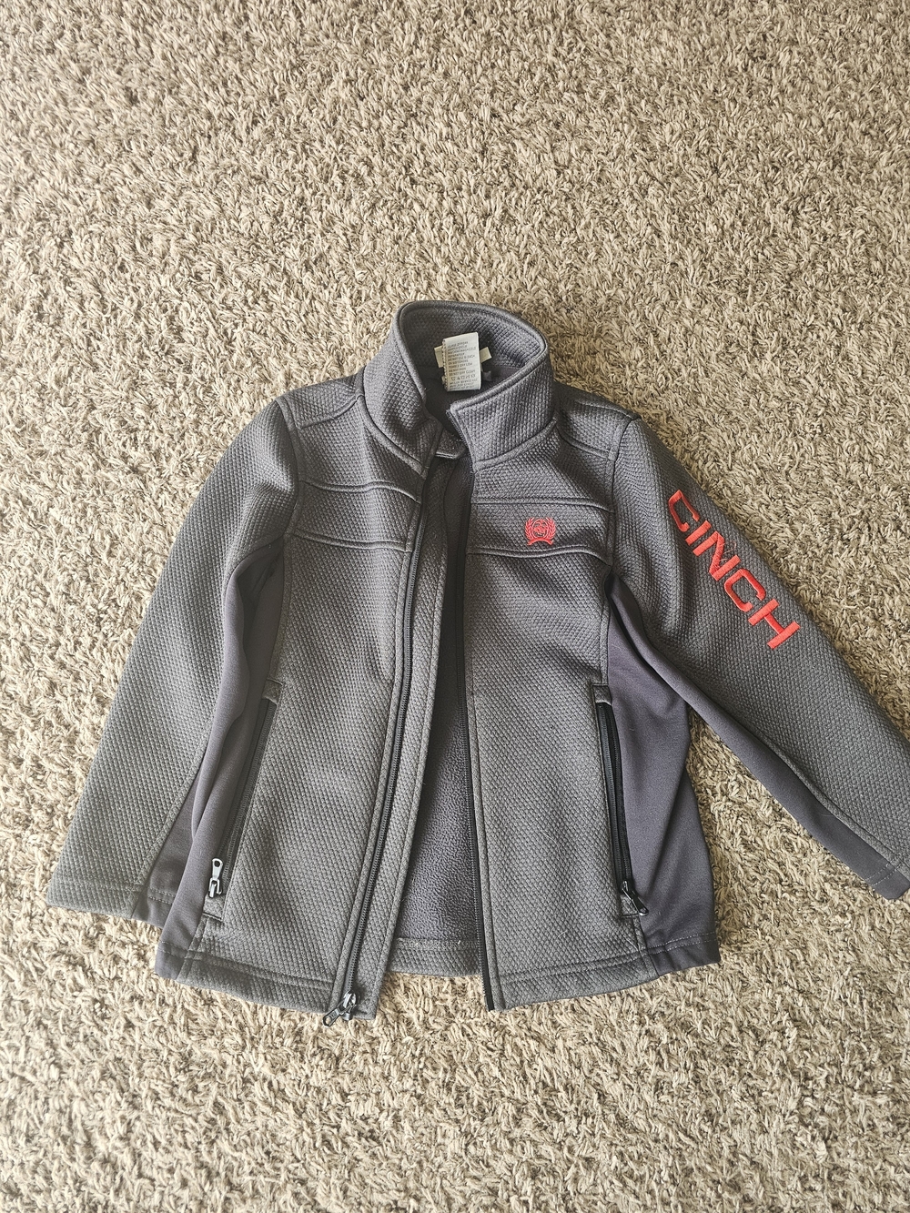 Cinch Gray Jacket with Red Logo and Sleeve Script